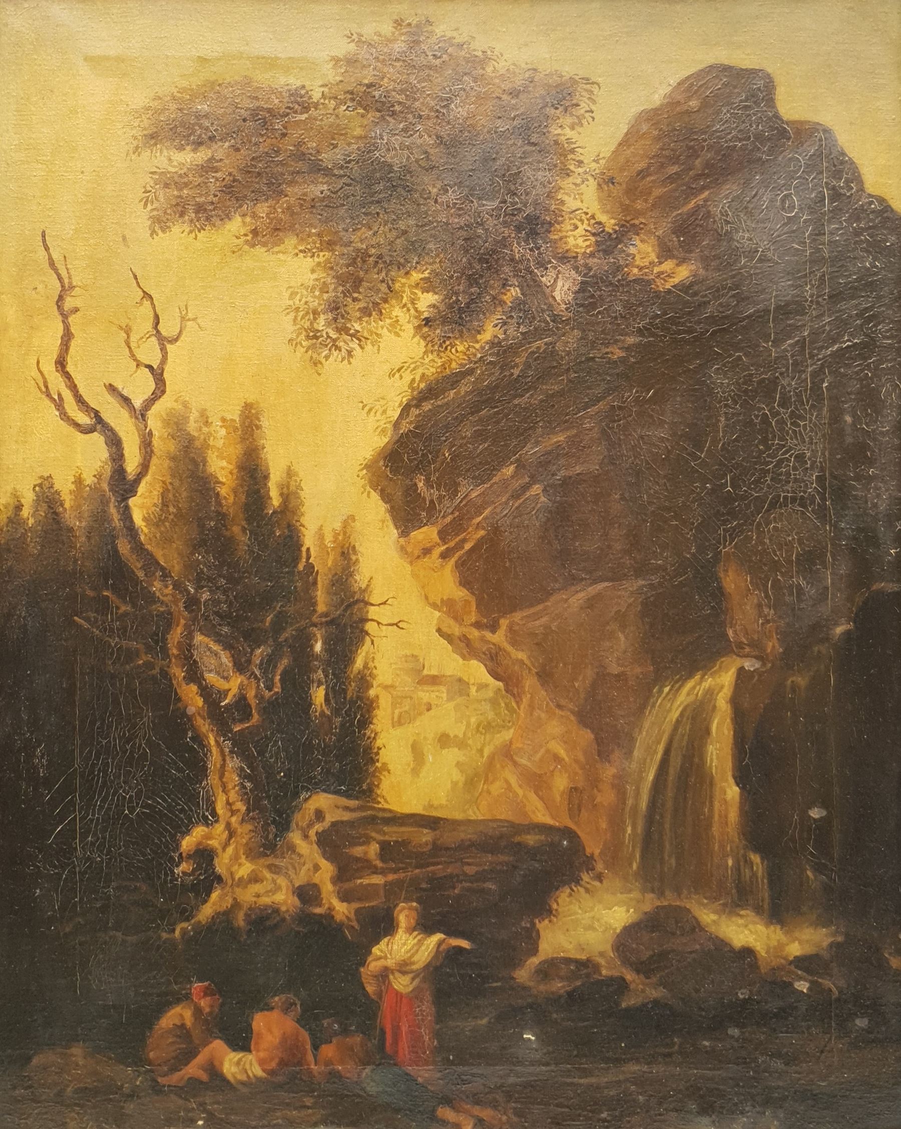 A Follini (Italian 19th century) after Vernet Giuseppe: Landscape (Paesaggio) copied from the original in the Galleria Pitti Firenze, oil on canvas, inscribed verso with artist's address 8 Piazza Santa Croce Firenze 50cm x 40cm