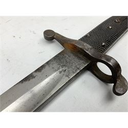 19th century Bayonet with 58cm fullered Yataghan shaped blade, stamped with anchor mark, with leather scabbard