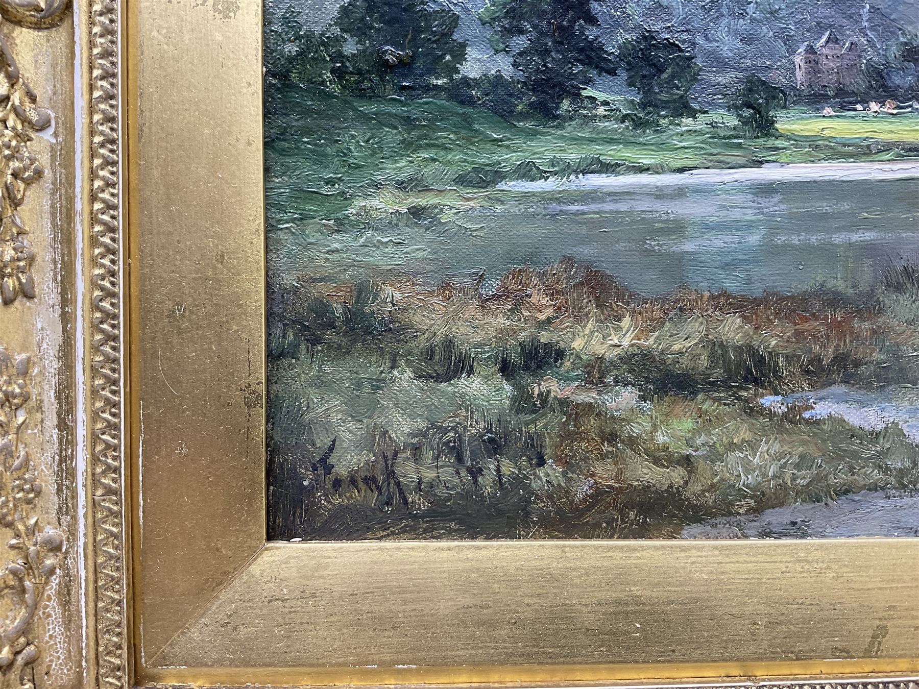 Frank Thomas Carter (British 1853-1934): Loch Landscape with Castle, oil on canvas signed 30cm x 45cm