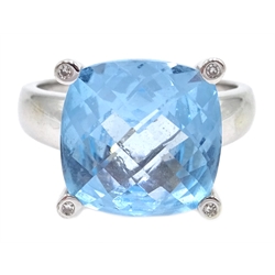  9ct white gold blue topaz and diamond ring, stamped 375  