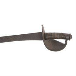 Prussian naval cutlass, the 58cm straight single edged blade broadening towards the point, wire bound grip, the guard with iron plate stamped TA 143, overall L75cm