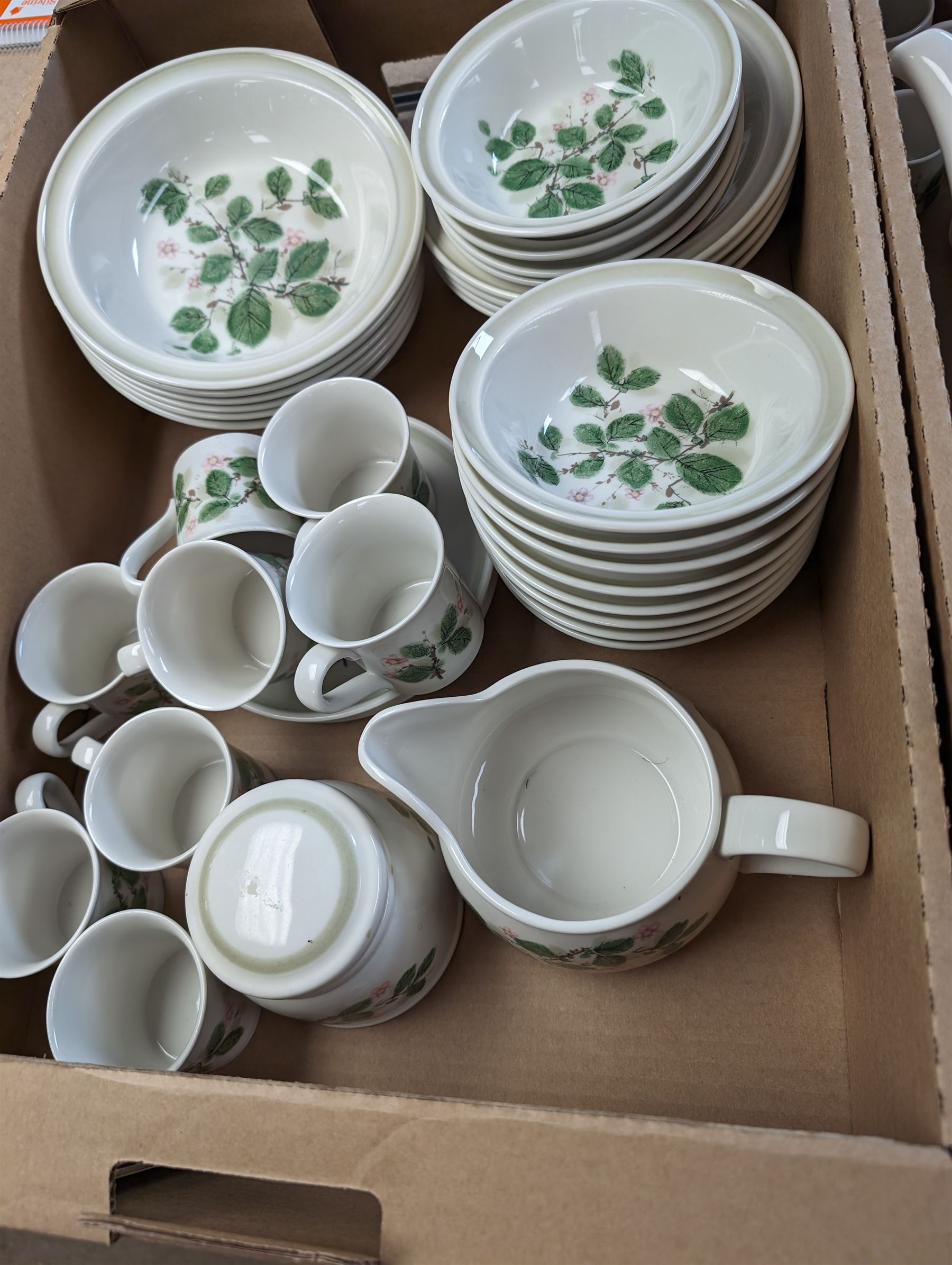  Royal Albert Rose Arbour tea and dinner service, including plates, bowls, jugs, serving bowl etc in three boxes 