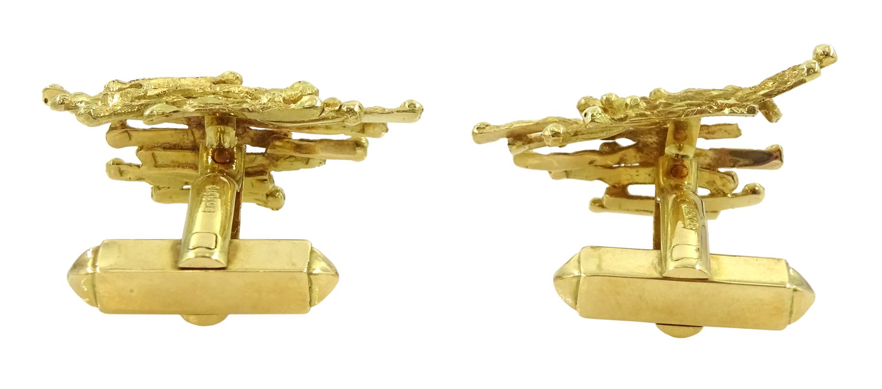 Andrew Grima pair of 18ct gold 'twig' design cufflinks, makers mark H J & Co, hallmarked London 1966, boxed with receipt dated 1967