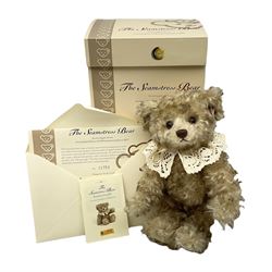 Steiff 'The Seamstress' bear, in brown tipped mohair with lace collar, limited edition no. 01753, with original box and certificate