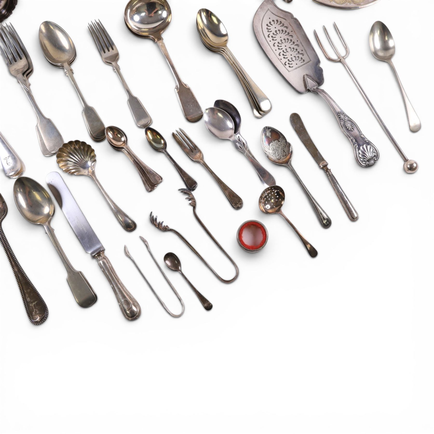 Silver plate, including waiter, two bottle coasters, funnel, cutlery, etc