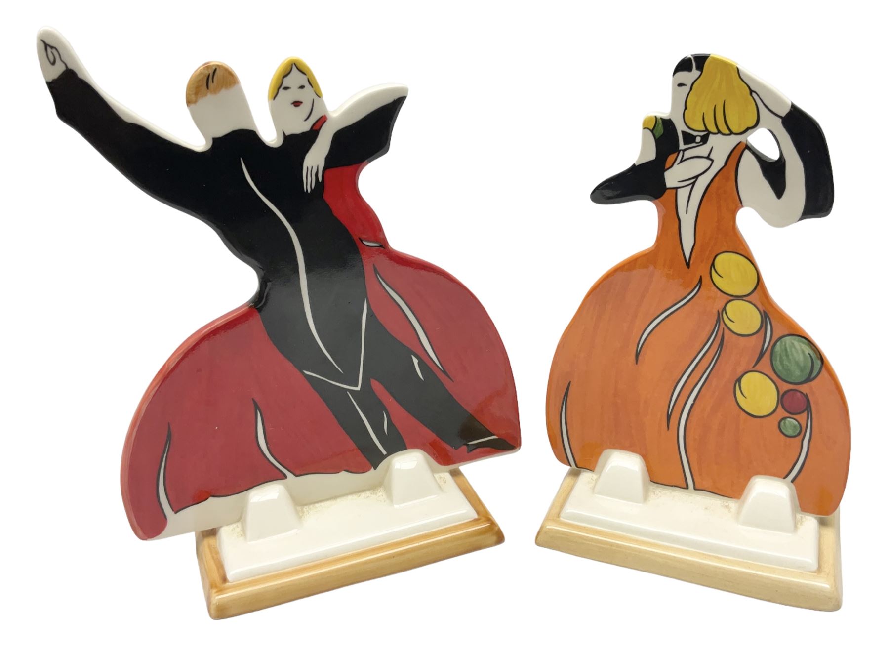 Pair of Wedgwood Clarice Cliff Bizarre 'Age of Jazz' tango dancers, with printed mark beneath, H15cm