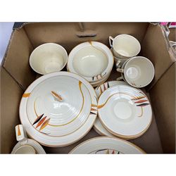 Crown Ducal tea and dinner wares reg 784158, decorative plates, metalware and assorted ceramics, in two boxes