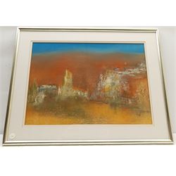 Madeleine Eyland (Belgian/British 1930-2021): 'Deserted Village', pastel signed, titled verso 33cm x 46cm 
Provenance: artist's studio collection. Marie-Madeleine Eyland (neé Legrain) was born in 1930 at Floriffoux, Belgium; she lived most of her life in Scarborough working as a nurse and an artist.