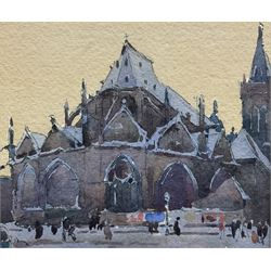 Frederick (Fred) Lawson (British 1888-1968): The Church of Saint-Séverin, watercolour signed, inscribed 'Christmas 1921 - The best of wishes from Fred Lawson' beneath mount verso 10cm x 12cm 