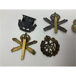 Seventeen cap badges including Expeditionary Forces Canteen, Machine Gun Corps, Tank Regiment, Jewish Battalions, Ordnance Corps, Medical Corps, Cyclist Corps, RFC & RAF, Veterinary Corps, Drake battalion etc (17)