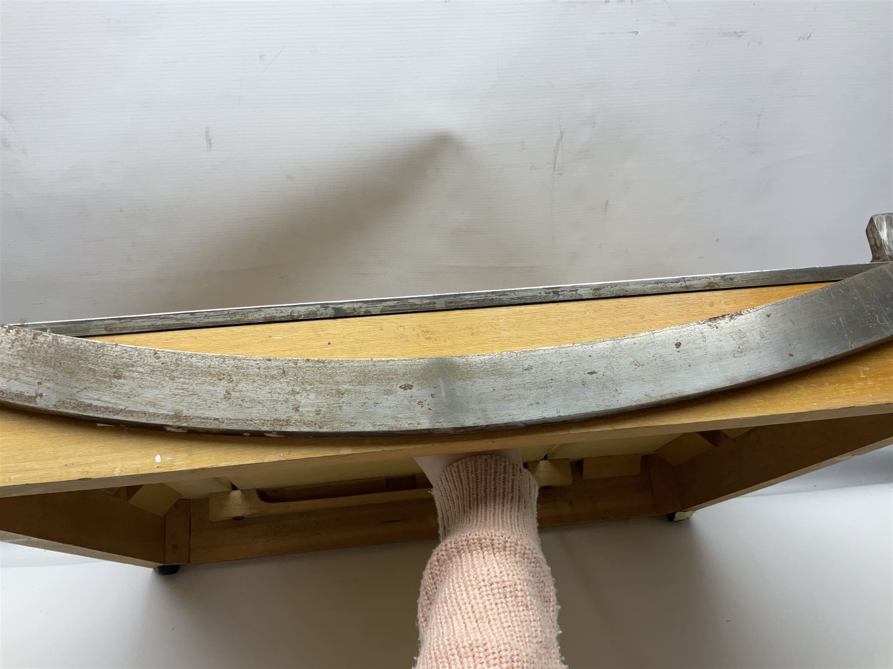 Coal bucket painted with flowers together with pair of bellows, boot scraper in the form of a beetle, wooden guillotine, composite table lamp with tassel lampshade and one other