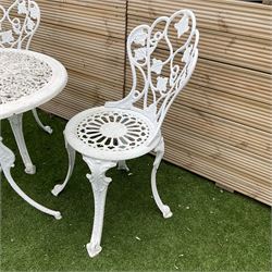 Victorian design - white painted cast aluminium garden table and two chairs - THIS LOT IS TO BE COLLECTED BY APPOINTMENT FROM DUGGLEBY STORAGE, GREAT HILL, EASTFIELD, SCARBOROUGH, YO11 3TX