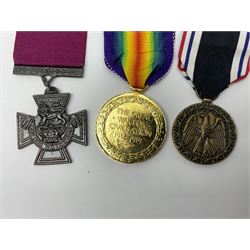 Gaunt & Son Territorial Force Nursing Service cape medal; cased; WW1 British War Medal and 1914-15 Star (names erased); two MID oak leaves; Polish and American medals; eight replica medals including VC, MM, Air Crew Europe Star etc and replica group of five WW2 miniatures etc