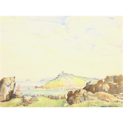 Roland F Spencer Ford (British 1902-1990): 'The Island - St Ives, Cornwall', watercolour signed, titled verso (inside the frame) on artist's Hull address label 25cm x 34cm 
