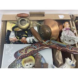 Selection of collectables, to include glass handbags, brass chargers, ceramics etc, in three boxes 