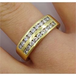 18ct gold two row diamond half eternity ring, eighteen round brilliant cut diamonds channel set, hallmarked, total diamond weight approx 0.30 carat