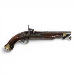 19th century Tower percussion pistol, with lock stamped 'Tower' and with crown over 'GR' cypher, with steel ram rod, walnut with brass butt plate, overall L38cm