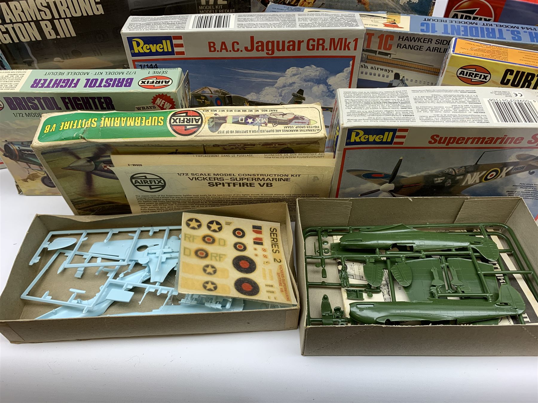 Eight Airfix plastic model kits of aircraft including James Bond