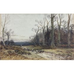 William Manners (British 1860-1930): Shepherd and his Flock on a Forest Path, watercolour signed and dated 1908, 30cm x 19cm