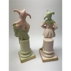 Two Royal Doulton figures, The Jester HN3922, and Lady Jester HN3924, each with accompanying certificate, tallest H25cm.