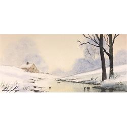Digby Page (British 1945-): Winter Countryside Landscapes, pair watercolours signed 9cm x 20cm (2)