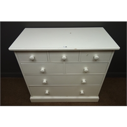  Painted pine chest with three small and three long drawers, plinth base, W103cm, H95cm, D52cm  