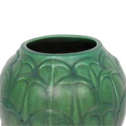 Pilkington's Royal Lancastrian green vase, of bulbous form, with stylised leaf decoration, with impressed mark and number 3362 beneath, H17cm 