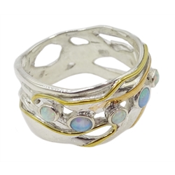  Silver and 14ct gold wire opal ring, stamped 925   