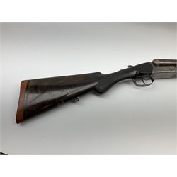 Lincoln Jeffries 12-bore side-by-side double barrel lightweight boxlock non-ejector sporting gun,  out-of-proof 66cm damascus barrels with sunken ribs, profusely engraved action, Prince of Wales walnut stock with chequered pistol grip and fore-end and thumb safety, sling swivels under barrel and stock, serial no.2139(?), L107.5cm overall RFD ONLY