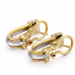 Pair of 18ct white and yellow gold half hoop stud earrings, stamped 18K