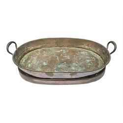 19th century twin handled copper pan, L55cm