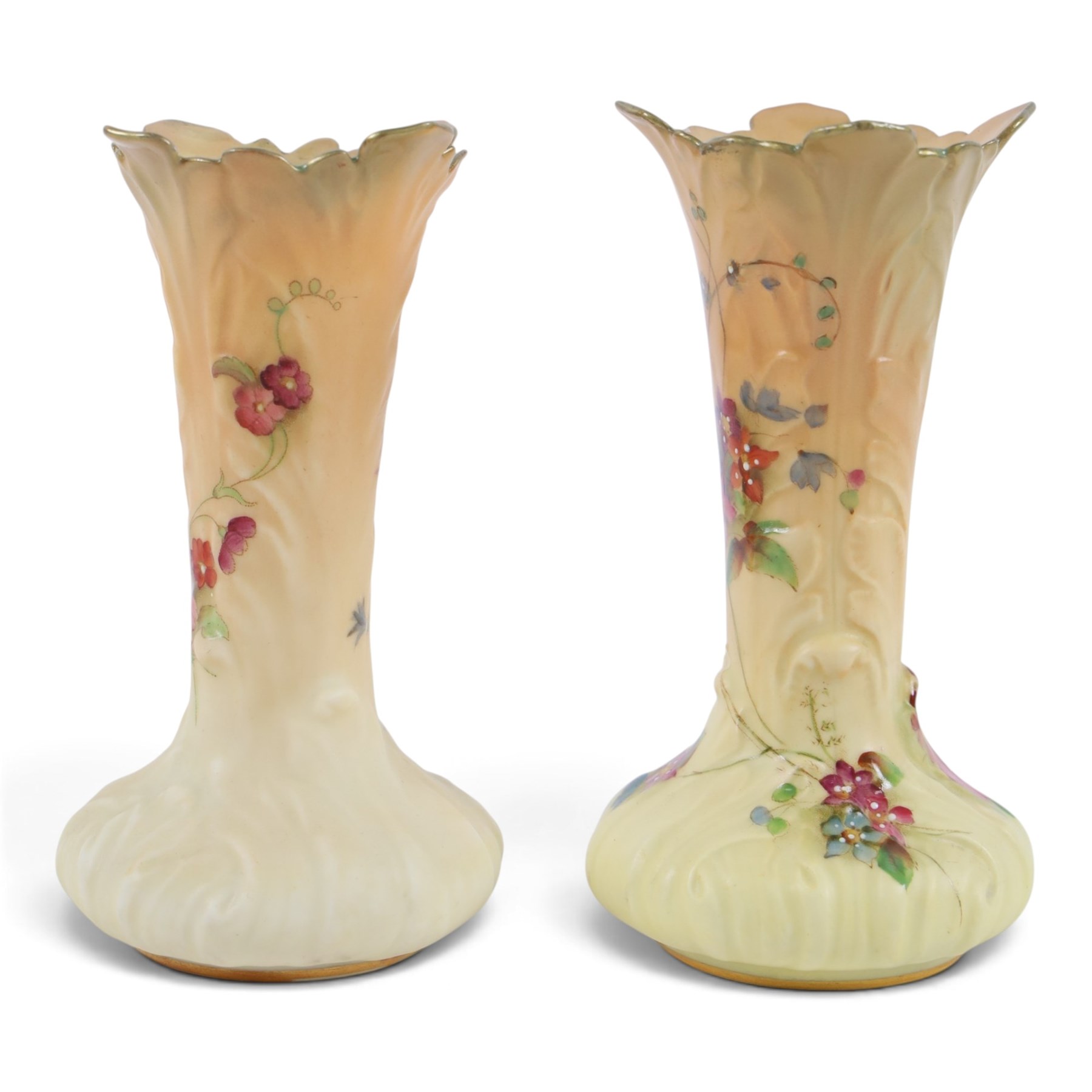 Royal Worcester blush ivory, including pot pourri with pierced cover, scent bottle, pair of bud vases and pair of open pot pourri, vases H12cm