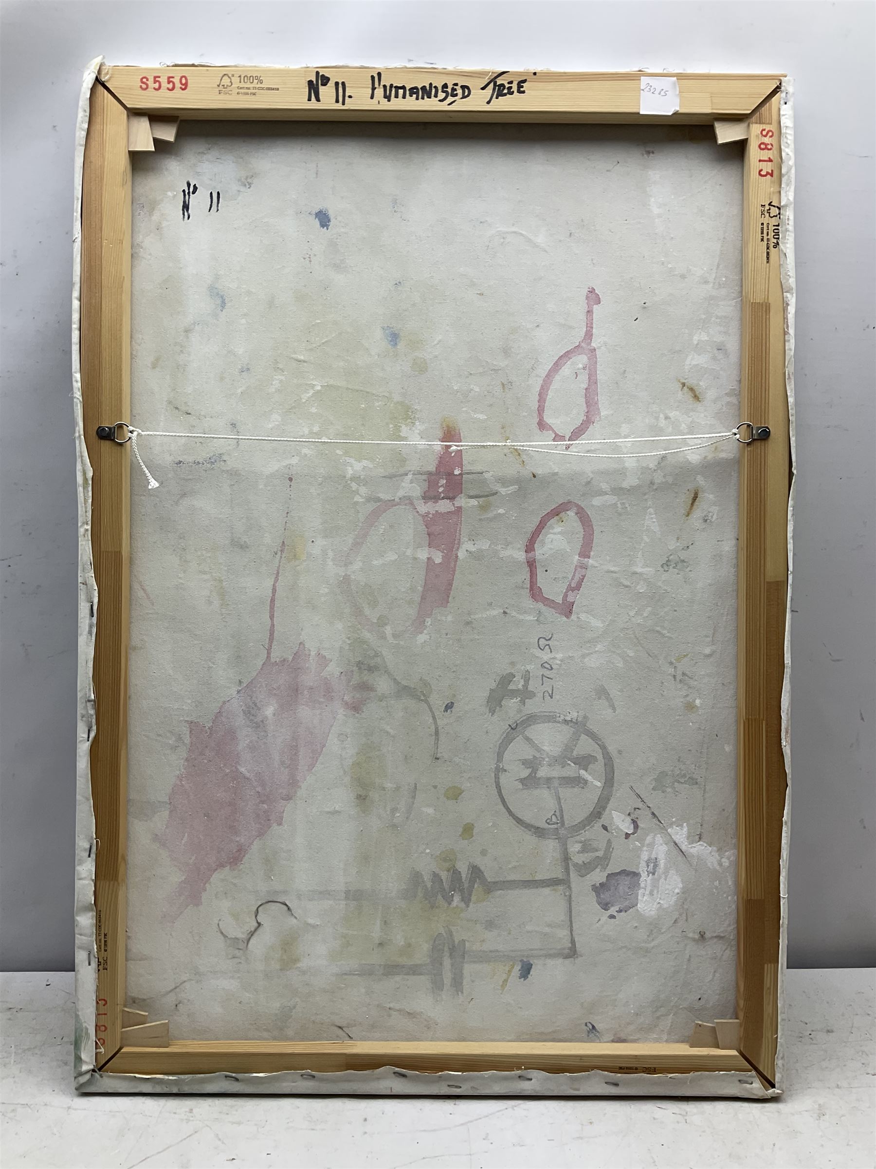 Francis Perera (Sri Lankan 1931-): 'Humanised Tree', oil on sail canvas signed and titled verso 82cm x 57cm (unframed) Notes: Perera a noted Sri Lankan artist has had many solo exhibitions both in his home country and overseas. He is a six time winner of the Presidential Award, represented Sri Lanka in Washington DC to commemorate the 50th anniversary of its independence, exhibited at the Royal Commonwealth Society in 2002, and at the 20th International Art Festival in Germany.