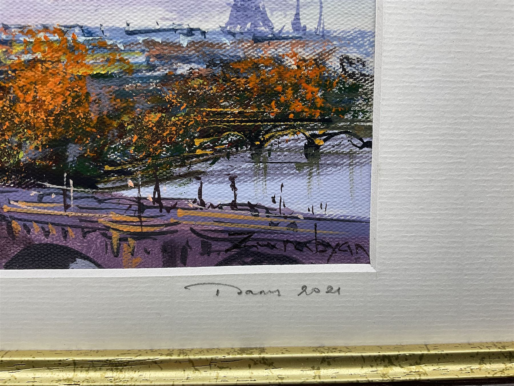 Arthur Zurabyan (20th century): 'Paris' with the Eiffel Tower in the distance,  pair oils on canvas signed, titled and dated 2021 on the mount 20cm x 10cm (2)