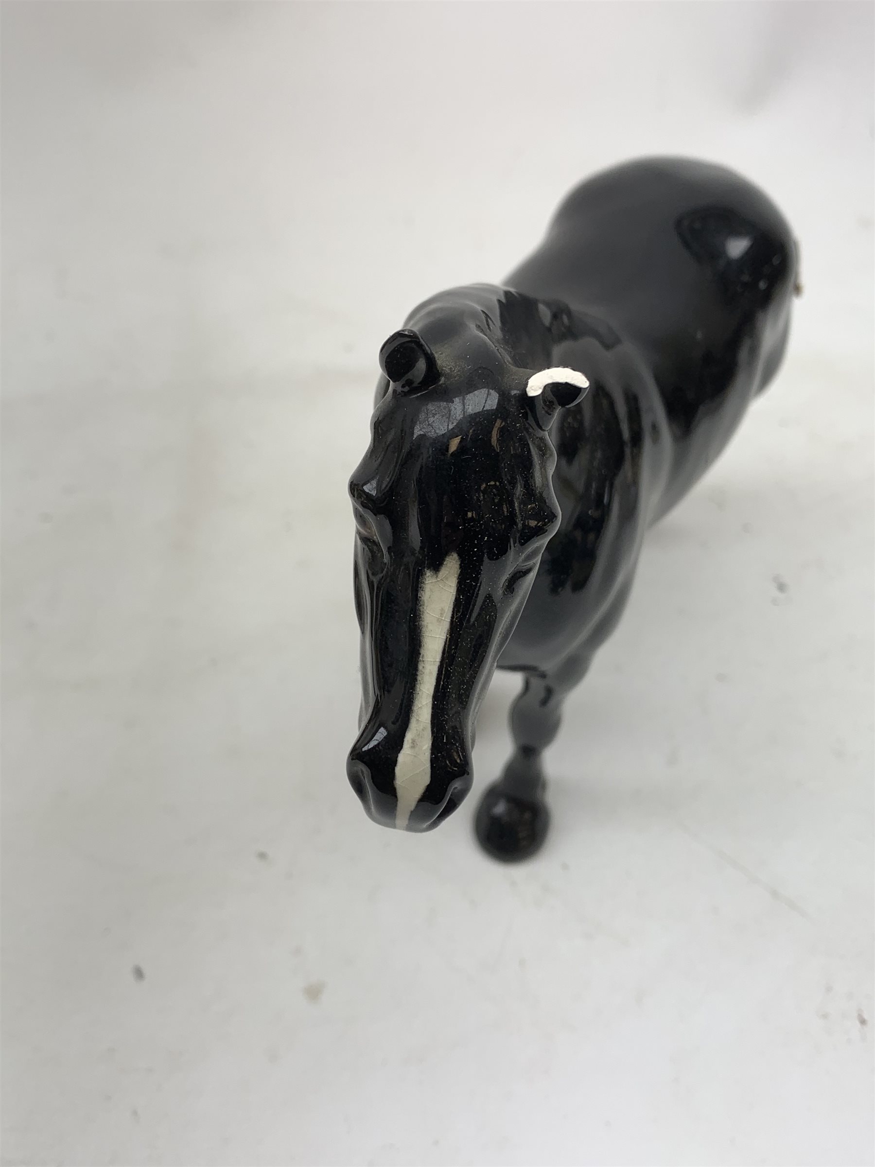 Three Beswick horses comprising: 'The Winner' no. 2421,  Shire Horse and Dale Pony (a/f), Border Fine Arts group 'Feeding Piglets' A5030, Beswick Beatrix Potter figure,  set of six Royal Doulton birds on stand etc 