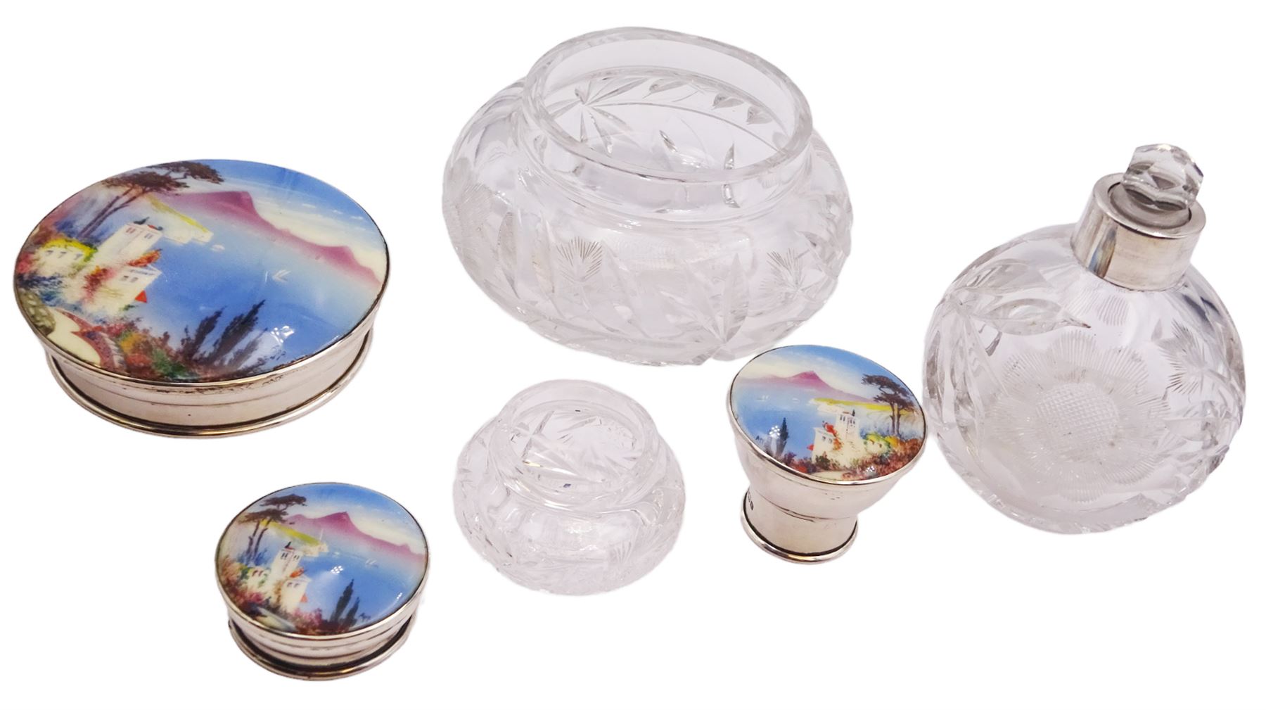 1920's three piece silver mounted cut glass dressing table set | Silver |  56047