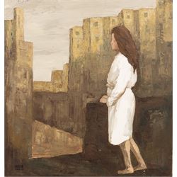 Zhijun Ren (Chinese 1948-): Surreal Portraits and Views, seven oils on canvas variously signed and inscribed, larger examples 55cm x 66cm (7)