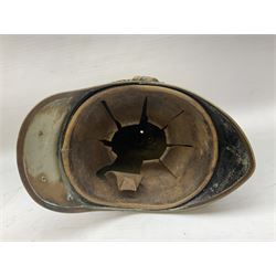 Victorian 1847 Pattern Officer's Helmet of the Inniskilling Dragoons, the white metal skull with gilt fittings including VR cypher to the plate; with leather liner H24cm