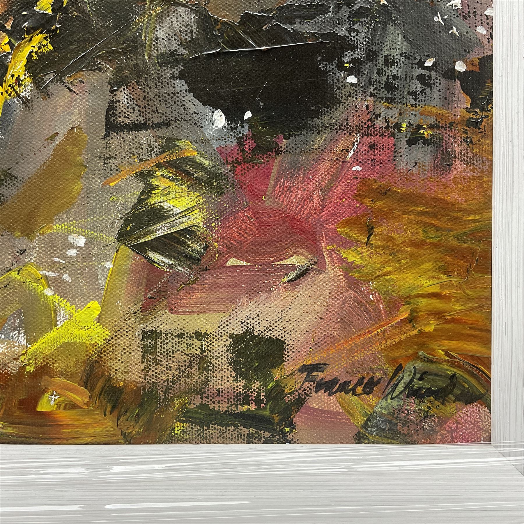 Frances Winder (British Contemporary): The Old Stone Bridge, acrylic on canvas signed 59cm x 59cm