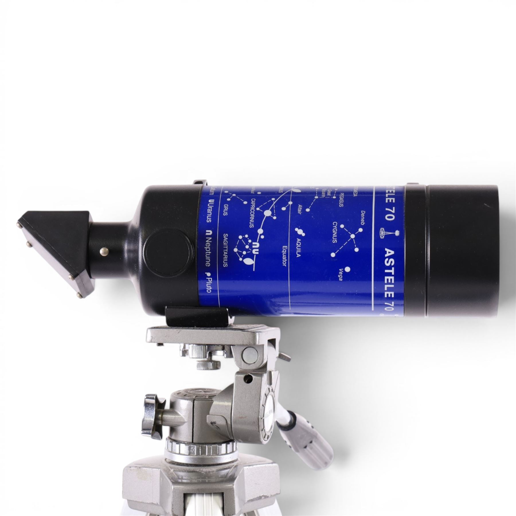 Three pairs of binoculars comprising Helios Stellar 15x70, Miranda 7x50 and Kershaw, together with a Lomo Astele 70 telescope on Velbron AF-2 tripod