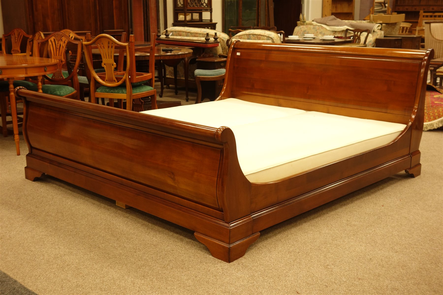 French cherry wood 6' super King size sleigh bed with bed base