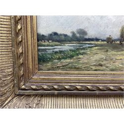 William Kay Blacklock (British 1872-1944): Loading the Hay Carts, oil on board signed, inscribed and dated 1917 verso 21cm x 27cm