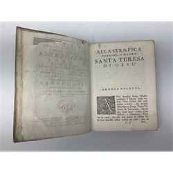 Vita Della Serafica Vergine, E Gloriosa Madre Santa Teresa Digesu .... 1747 Venezia Presso Andrea Poletti. Engraved frontispiece; and Iusti Lipsi Diva Sichemiensis fiue Aspricollis: Nouaeius Beneficia & Admiranda. 1605 Antwerpiae Ex officina Plantiniana. Engraved title page. Both with full vellum binding (2)