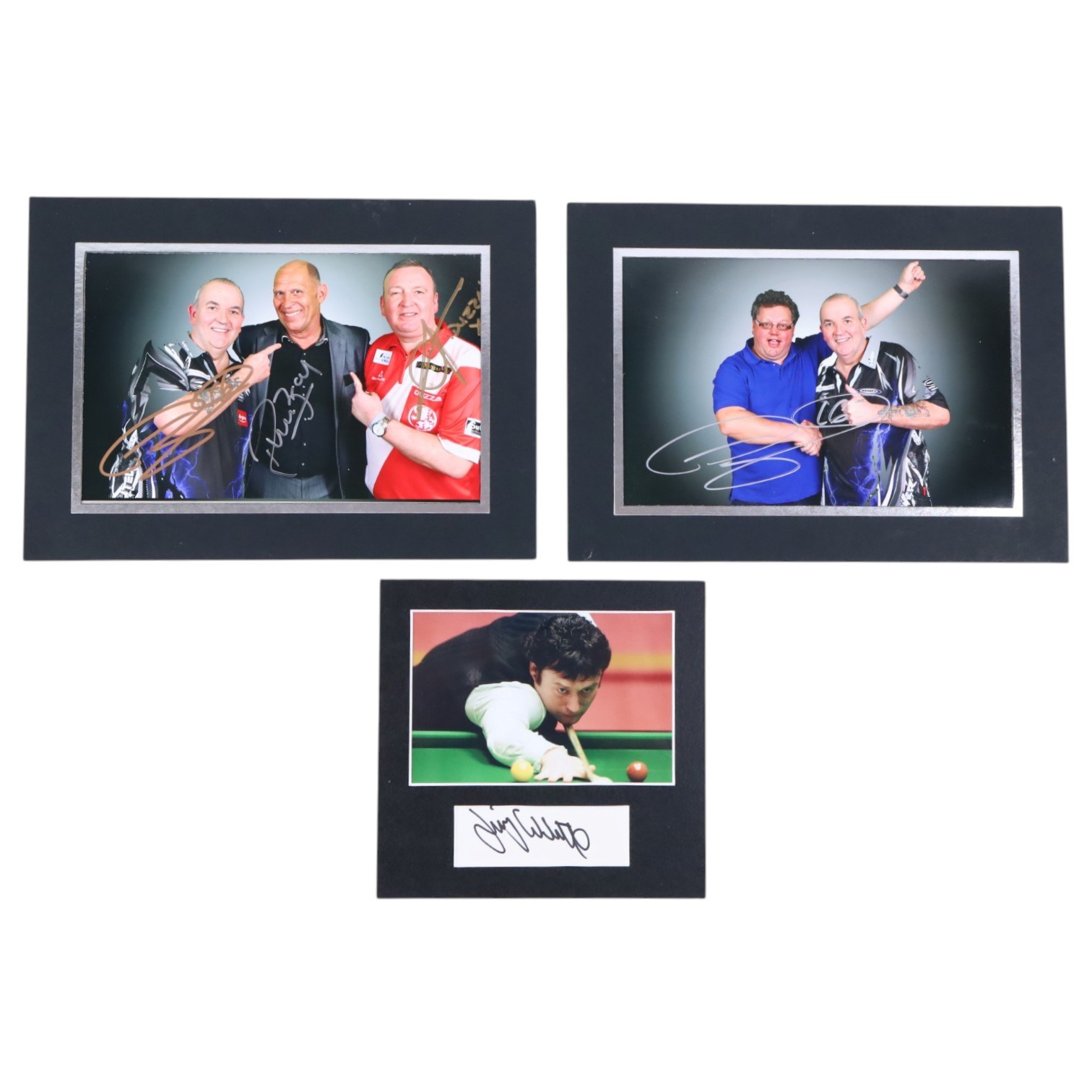 Collection of signed sporting photographs, including Jimmy White, Phil Taylor, Bobby George, Eric Bristow, John Lowe, mostly dedicated, together with spurious signatures of Michael Schumacher and of Lionel Messi
