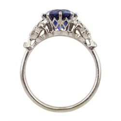 White gold round synthetic sapphire and diamond ring, stamped 18ct