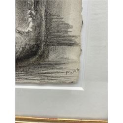 Henry Moore OM CH FBA (British 1898-1986): 'Seated Torso II', pencil ballpoint pen and charcoal signed 28cm x 22cm 
Provenance: with the Waddington Galleries, London; exh. Goodman Gallery, South Africa, 1st-22nd February 1986 
Literature: Ann Garrould (Ed.), Henry Moore, Complete Drawings Volume 4, Drawings 1950-76, Lund Humphries, London, 2003, HMF 75(84), p.315 
Notes: This drawing is page number 15 from the Parchment Notebook, 1975, previously known as Notebook 1. This notebook 'was originally bound in a parchment cover bearing the dedication Mary and a listing of Renaissance artists, some with dates. There is no record of the number of pages; those drawn were signed in 1984 and the notebook was taken apart in 1985'.