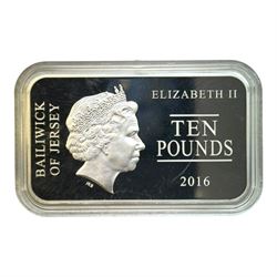 Five silver proof coins, comprising The Royal Mint United Kingdom 2016 'Shakespeare' one ounce two pounds, 2017 'Britannia' one ounce two pounds, Bailiwick of Jersey 2016 'Battle of Hastings' ten pounds coin bar, 2018 '100 Years of the Royal Air Force' five pounds and South Africa 'Krugerrand' one ounce, all cased with certificates