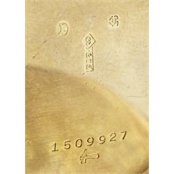 Early 20th century Swiss 9ct gold open face, keyless slimline pocket watch, Poinçon de Maître hammer head, No.115, blue Arabic numerals and subsidiary seconds dial, engine turned sunburst back case with cartouche, London import marks 1926