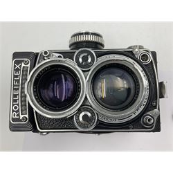 Rolleiflex Series E twin lens camera body, serial no. 1623867, with 'Planar 1.28 f-80mm' lens and 'Heidosmat 1:2.8/80' lens 