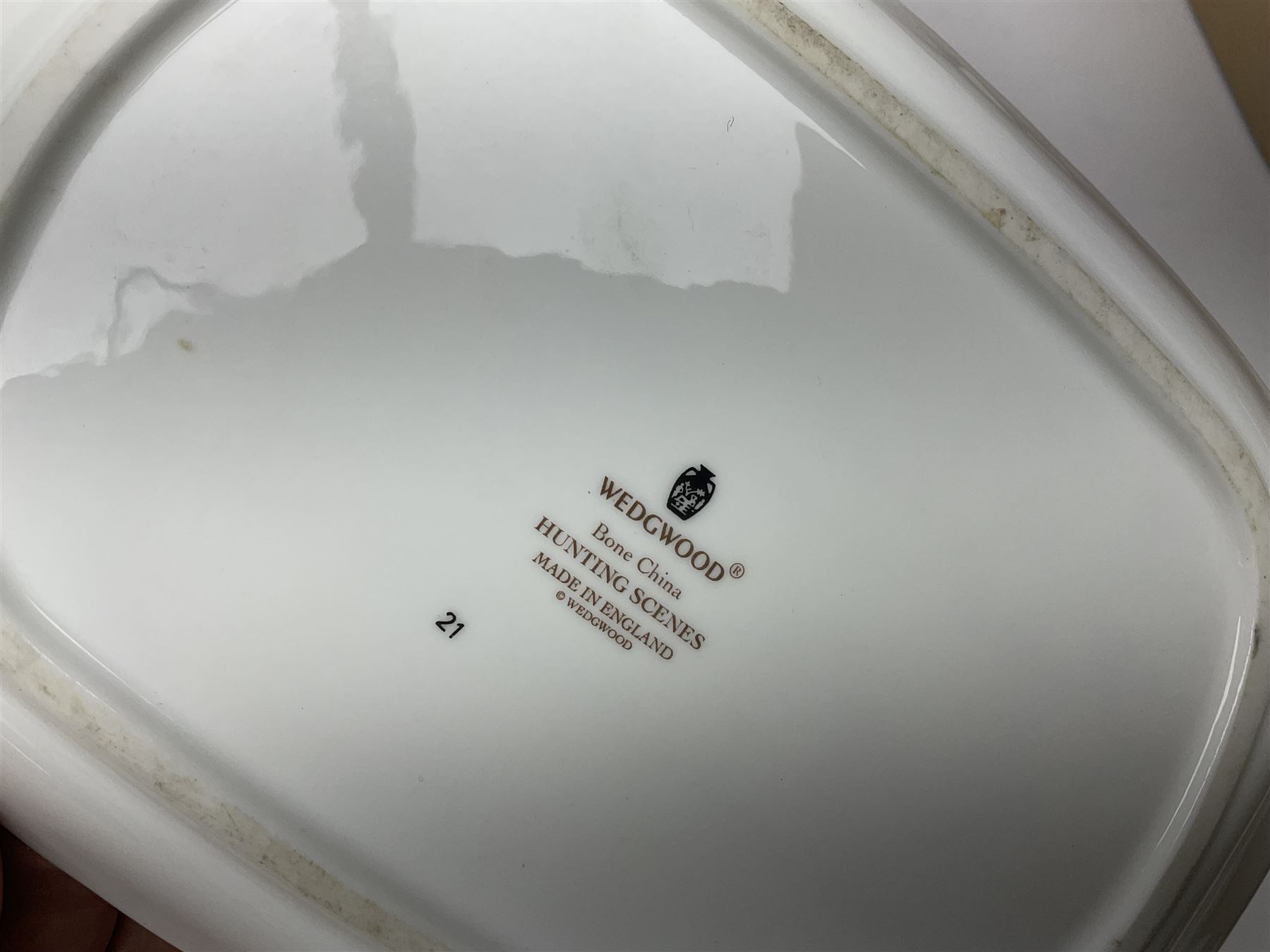 Collection of ceramics including Wedgwood Hunting Scenes clock, trinket box and other items, Coalport Karen and Beatrix potter figures and dish 